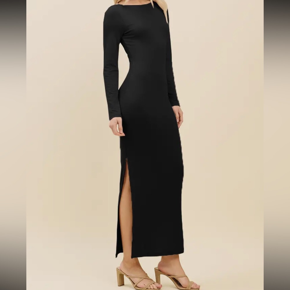 New Elegant ShopEvelynne Classic Black Long Sleeve Maxi Dress Large